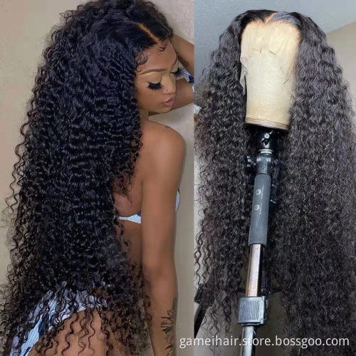 Wholesale 4*4" 13*6" long Deep Wave Lace Frontal Closure Wig Vendor Natural Virgin Brazilian Human Hair Transparent Lace Wig